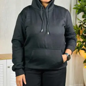 EZCLOTHING Solid Hooded Sweatshirt For Women