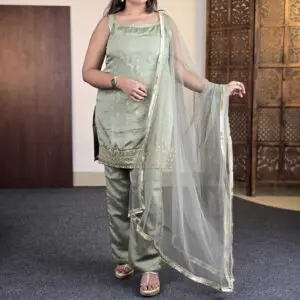 House of Pataudi Floral Embroidered Kurta With Palazzos And Dupatta For Women