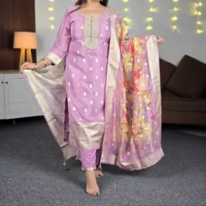 Libas Woven Design Silk Blend Straight Kurta With Palazzos & Dupatta For Women