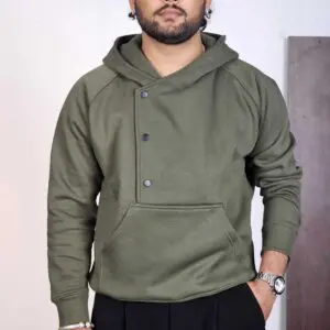 The Souled Store Hooded Neck Solid Deep Olive Hoodie for Men