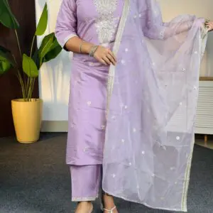 INDO ERA Embroidered Silk Blend Kurta Set With Dupatta For Women