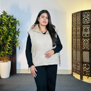 Glitchez Casual Hood Solid Beige Puffer Jacket for Women