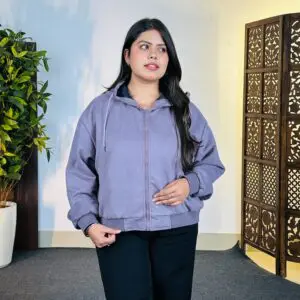 Glitchez Casual Hood Solid Purple Tailored Jacket for Women