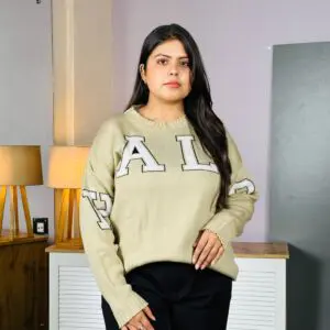 Roadster Round Neck Typography Beige Pullover for Women