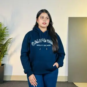 TAGAS Hooded Neck Typography Navy Blue Hoodie for Women