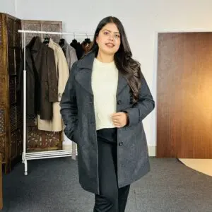 All About You Casual Notched Lapel Collar Solid Charcoal Grey Overcoat for Women