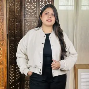 Glitchez Casual Mock Collar Solid Beige Bomber Jacket for Women