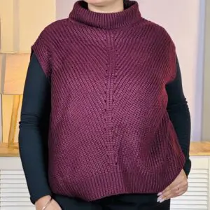 Styli Turtle Neck Knitted Maroon Pullover Sweater for Women