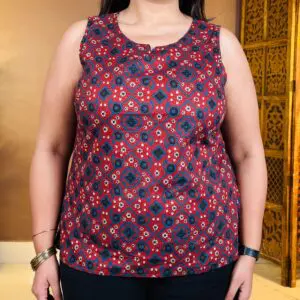 Anouk Casual Round Neck Cotton Ethinic Motifs Maroon & Blue Kurti for Women