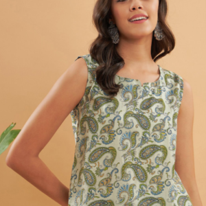 InWeave Paisley Printed Round Neck Short Kurti For Women