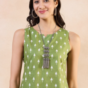 Anouk Cotton Green Geometric Printed Kurti for Women