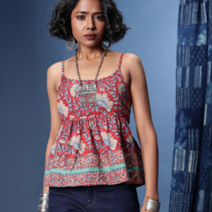 Taavi Pure Cotton Indie-Floral Print A-Line Sanganeri Kurti For Women