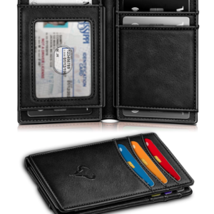 Contacts Everyday Carry Solid Black Leather Wallet for Men