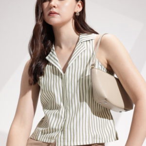 Her by Invictus Casual Halter Neck Striped White & Grey Waistcoat Jacket for Women