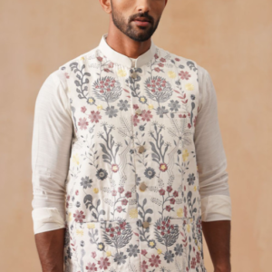 Jompers Mandarin Collar Ethinic Floral Multicolour Nehru Jacket for Men