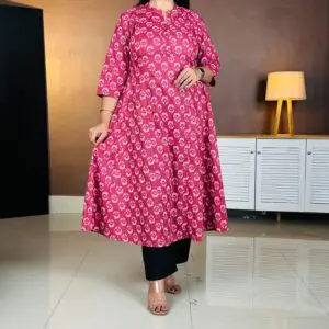 Indibelle Floral Printed Mandarin Collar Cotton Kurta For Women