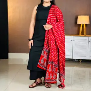 Aaghnya Round Neck A-Line Kurta With Palazzos & Dupatta For Women