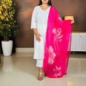 anayna V-Neck Panelled Silk Anarkali Kurta with Trousers & Dupatta For Women