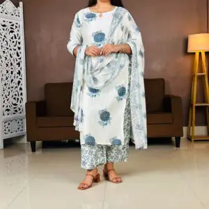 Libas Floral Printed Regular Kurta with Trousers & With Dupatta For Women
