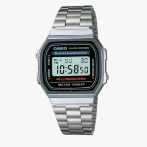 Casio Vintage A168WA-1WDF Black Digital Dial Silver Stainless Steel Band D131