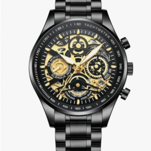 NIBOSI NB-2385-black-Gold-02 Skeleton Dial Chronograph Analogue Watch For Men