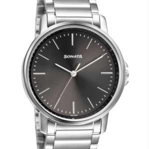 Sonata 77083SM05W Formal Black & Silver Watch for Men