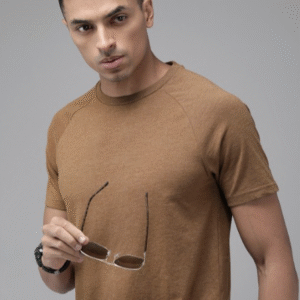 Roadster Casual Round Neck Brown T-Shirt for Men