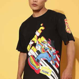 Veirdo Casual Round Neck Black T-Shirt for Men