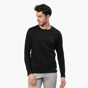 Dennis Lingo Casual Henley Neck Black T-Shirt for Men
