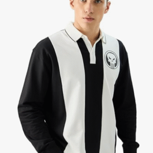 The Souled Store Casual Polo Collar Black & White T-Shirt for Men