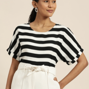 Her by Invictus Casual Round Neck Black & White T-Shirt for Women