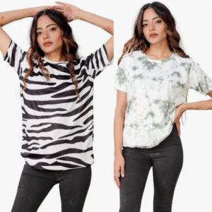 Shriez Casual Round Neck White & Black T-Shirt for Women