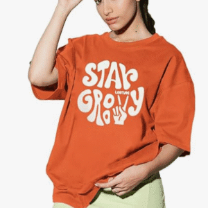 Leotude Casual Round Neck Rust Orange T-Shirt for Women
