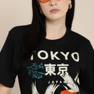 Difference of Opinion Casual Round Neck Black T-Shirt for Women