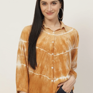 Maaesa Casual Shirt Collar Brown T-Shirt for Women