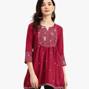 Rytras Ethinic Round Neck Maroon T-Shirt for Women