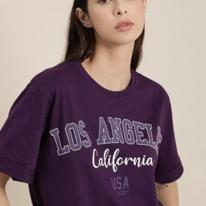 Lymio Casual Round Neck Purple T-Shirt for Women