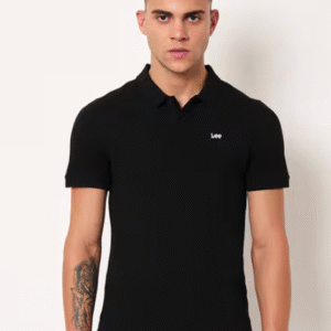 Lee Casual Polo Collar Black T-Shirt for Men