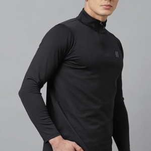 Aticx Sports Mandrin Collar Round Neck Black T-Shirt for Men