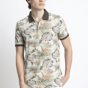 THE BEAR HOUSE Tropical Printed Polo Collar Pure Cotton T-Shirt For Men