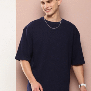 Harvard Pure Cotton Self Design Drop-Shoulder Sleeves Casual T-shirt For Men