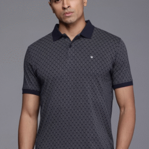 Louis Philippe Geometric Printed Polo Collar Pure Cotton T-shirt For Men