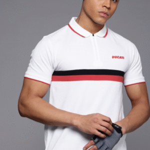 Ducati Striped Pure Cotton Polo Collar T-shirt For Men