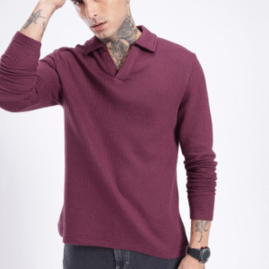Glitchez Ribbed Polo Collar Relaxed Fit T-shirt For Men