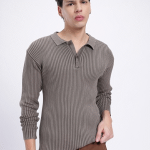 Glitchez Ribbed Polo Edge Relaxed Fit T-Shirt For Men