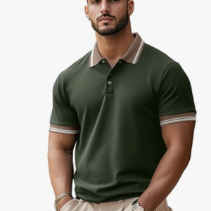 VEIRDO Solid Polo Neck Pure Cotton T-Shirt For Men
