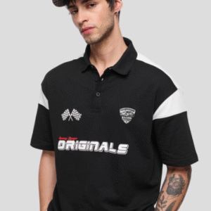 The Souled Store Typography Printed Polo Collar Oversized T-shirt For Men