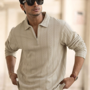 Powerlook Self Design Polo Collar Relaxed Fit T-shirt For Men