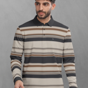 BULLMER Striped Polo Collar Cotton T-shirt For Men