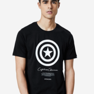 The Souled Store Official Captain America: Cap's Shield Black T-Shirt For Men